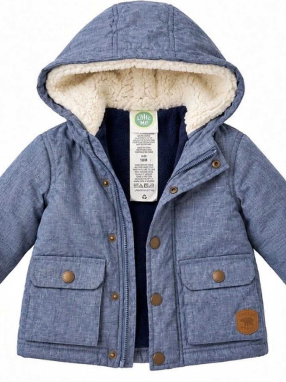 Little Me 18M Blue Sherpa Lined Hooded Winter Jacket Coat